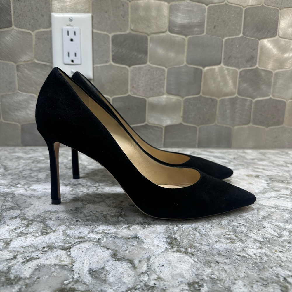 Jimmy Choo Romy 85 Black Suede Pump - Picture 2 of 12